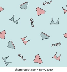 Seamless vector hand drawn girls underwear pattern.