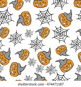 Seamless vector hand drawn halloween pattern. Cartoon style.
