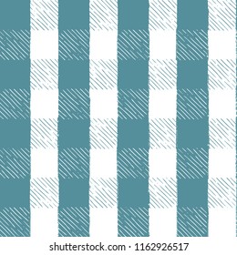 Seamless Vector Hand Drawn Inky Sketch Turquoise and White Gingham Picnic Pattern. Great for fabric, kitchen textiles, scrapbooking, wallpaper, & home decor.