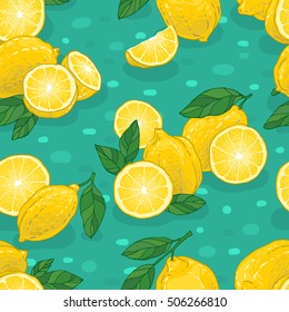 Seamless vector hand drawn juicy lemons pattern