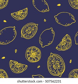 Seamless vector hand drawn lemons pattern