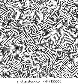 Seamless vector hand drawn maze from straight lines. Minimalistic background for your design