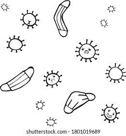 seamless vector hand drawn medical masks pattern