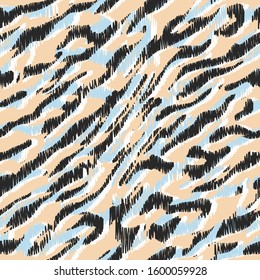 Seamless vector hand drawn multicolor zebra fur pattern. Stylish wild zebra print. Animal print background for fabric, textile, cover, wrapping etc. 10 eps design.