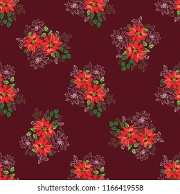 Seamless vector hand drawn pattern of blossoms and fresh branches. Wedding style. Floral background for textile or book covers, design, graphic art, printing and hobby, invitation