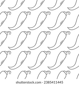 Seamless vector hand drawn pattern of chili peppers