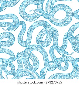 Seamless vector hand drawn pattern with snakes.