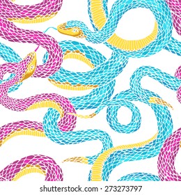 Seamless vector hand drawn pattern with snakes.