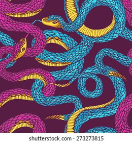 Seamless vector hand drawn pattern with snakes.