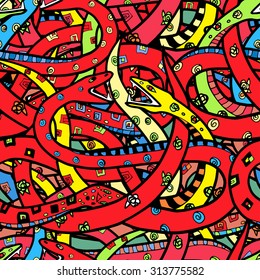 Seamless vector hand drawn pattern with snakes.