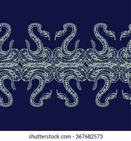 Seamless vector hand drawn pattern with snakes.