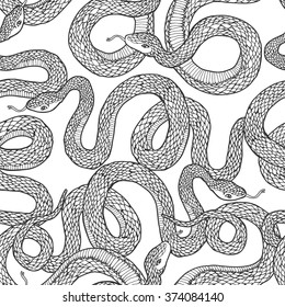 Seamless vector hand drawn pattern with snakes.