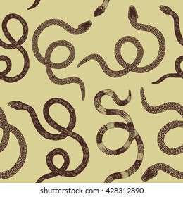 seamless vector hand drawn pattern with snakes