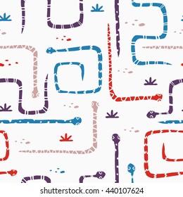 Seamless vector hand drawn pattern with snakes.