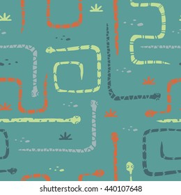 Seamless vector hand drawn pattern with snakes.