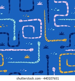 Seamless vector hand drawn pattern with snakes.