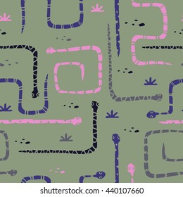 Seamless vector hand drawn pattern with snakes.