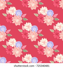 Seamless vector hand drawn pattern of blossoms and fresh branches. Floral contour background for textile or book covers, design, graphic art, printing and hobby, invitation