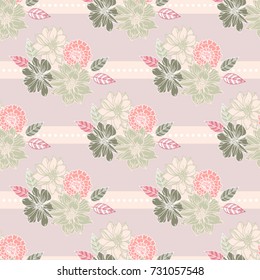 Seamless vector hand drawn pattern of blossoms and fresh branches. Fashionable spring colors. Floral background for textile or book covers, design, graphic art, printing and hobby, invitation