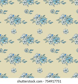 Seamless vector hand drawn pattern of blossoms and fresh branches. Floral background for textile or book covers, design, graphic art, printing and hobby, invitation