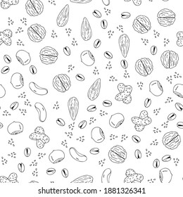 Seamless vector hand drawn patterns with nuts for kitchen and other