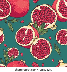 Seamless vector hand drawn pomegranate pattern