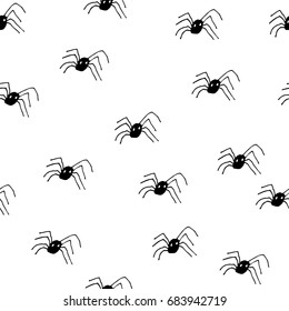 Seamless vector hand drawn spider pattern.