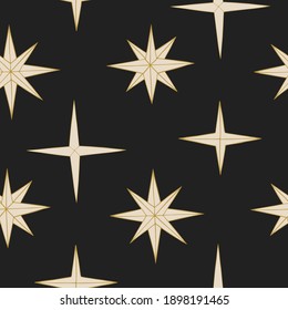 Seamless vector hand drawn stars pattern. Magic space background and thin stroked illustration. Astrology objects. For fabric, textile, wrapping, web, cover etc. 10 eps 