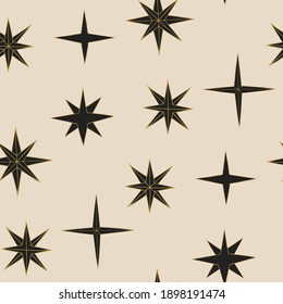 Seamless vector hand drawn stars pattern. Magic space background and thin stroked illustration. Astrology objects. For fabric, textile, wrapping, web, cover etc. 10 eps 