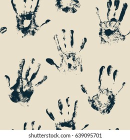 Seamless vector hand print monochrome background.