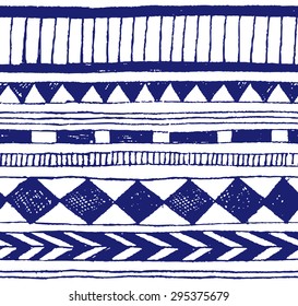 Seamless vector hand-draw tribal ink pattern