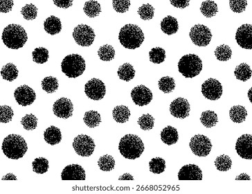 Vetor sem costura desenhado à mão pequeno irregular polka padrão de pontos. Pequenos pontos pretos espalhados aleatoriamente sobre fundo branco. Textura pontilhada bonito com estilo de esboço artístico doodle para design de superfície. 