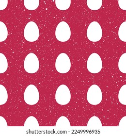Seamless vector Happy Easter pattern. White color Eggs on points viva magenta background. Delicate symbol of spring holiday. Festive illustration. Pink wallpaper, textile. Easter dots texture ornament