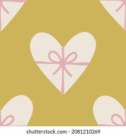 Patrón de caja de regalo de corazón vectorial sin brillo. Antecedentes del día de San Valentín. Patrón elegante de diseño, tela, textil, etc.