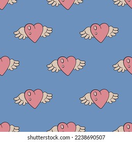 Seamless vector hearts with wings pattern. Love repeat background for fabric, textile, wrapping, cover etc.