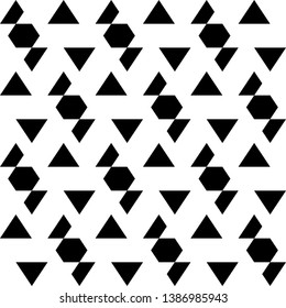 Seamless vector. Hexagons, triangles, trapeziums background. Folk ornament. Polygons pattern. Ethnic motif. Geometric wallpaper. Digital paper, textile print, abstract backdrop.