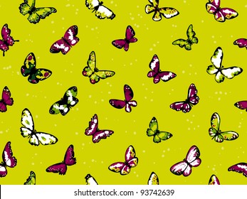 Seamless vector highly detailed pattern with butterflies in maroon and olive colors