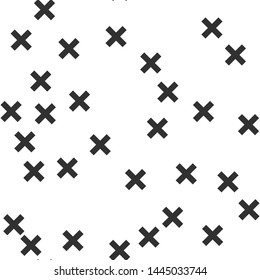 Seamless vector hipster x symbol  pattern. Chaotic black cross elements on white background. Memphis X wallpaper for design, fabric, textile, cover, wrapping, advertising banner.