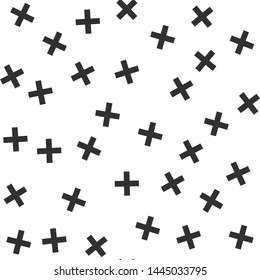 Seamless vector hipster x symbol  pattern. Chaotic black cross elements on white background. Memphis X wallpaper for design, fabric, textile, cover, wrapping, advertising banner.