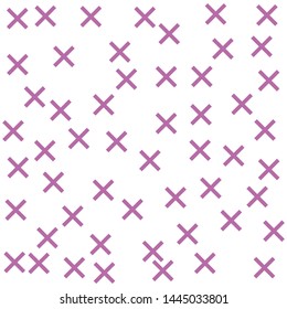 Seamless vector hipster x symbol  pattern. Chaotic pink cross elements on white background. Memphis X wallpaper for design, fabric, textile, cover, wrapping, advertising banner.