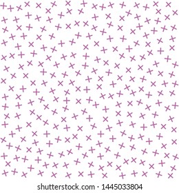 Seamless vector hipster x symbol  pattern. Chaotic pink cross elements on white background. Memphis X wallpaper for design, fabric, textile, cover, wrapping, advertising banner.