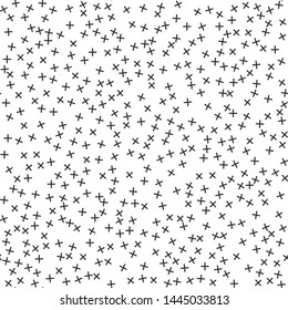 Seamless vector hipster x symbol  pattern. Chaotic black cross elements on white background. Memphis X wallpaper for design, fabric, textile, cover, wrapping, advertising banner.