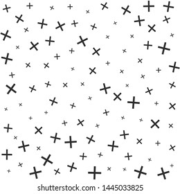 Seamless vector hipster x symbol  pattern. Chaotic black cross elements on white background. Memphis X wallpaper for design, fabric, textile, cover, wrapping, advertising banner.