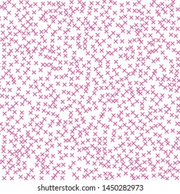 Seamless vector hipster x symbol  pattern. Chaotic pink cross elements on white background. Memphis X wallpaper for design, fabric, textile, cover, wrapping.