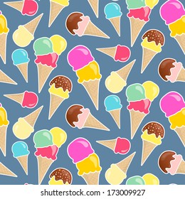 Seamless Vector Ice Cream Background In Happy Bright Colors For Your Design (birthday Party, Wedding Celebration, Wrapping Paper, Textile, Wallpaper)