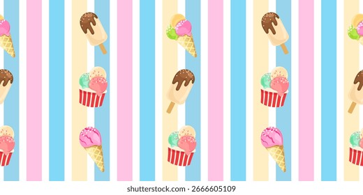 Seamless vector ice cream background in happy bright colors for your design