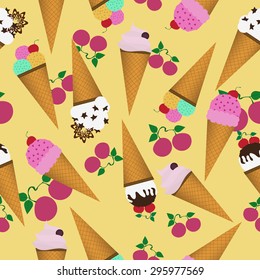 Seamless vector ice cream background in happy bright colors for your design (birthday party, wedding celebration, wrapping paper, textile, wallpaper)