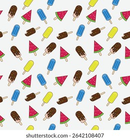 Seamless vector ice cream icon set on white background