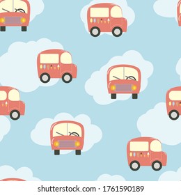 Seamless vector ice cream pattern on blue cloud background. Perfect for wallpaper, fabric and scrapbooking.
