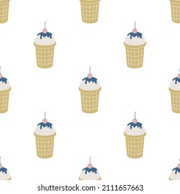 Seamless vector ice cream pattern. Food repeat background for fabric, textile, wrapping, cover etc.